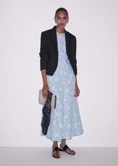 Blue Speckled Bloom Print Fit+Flare Maxi Dress