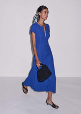 Blue Fit + Flare Maxi Dress
