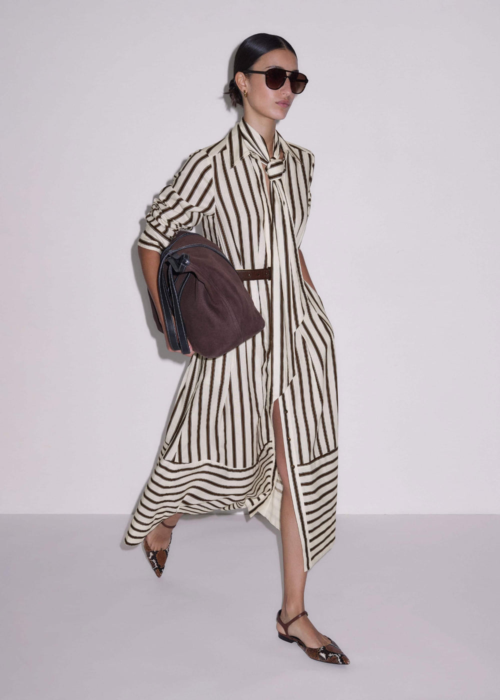 Cream Spring Stripe Maxi Dress + Belt