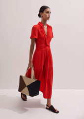 Red Cheesecloth Twist Detail Fit + Flare Maxi Dress