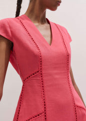Pink Crease-Less Linen Embroidered Maxi Dress