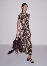Pink Speckled Bloom Print Contour Maxi Dress