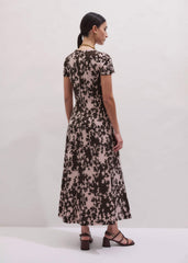 Pink Speckled Bloom Print Contour Maxi Dress