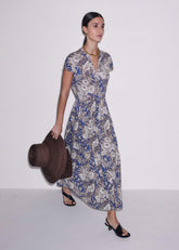 Blue Elaborate Botanical Tiered Maxi Dress