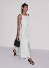 Cream Fit + Flare Maxi Dress