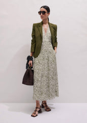 Green Silk Cotton Lace Trim Maxi Dress