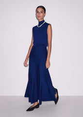 Blue High Neck Knit Maxi Dress + Layering Top