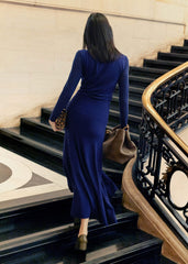 Blue High Neck Knit Maxi Dress + Layering Top