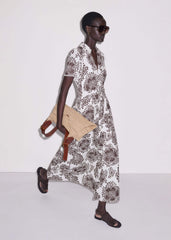 White Cheesecloth In-Full-Bloom Print Maxi Dress + Belt