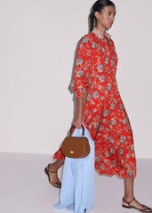 Orange Fit + Flare Ornate Paisley Print Maxi Dress