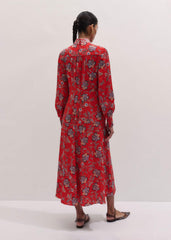 Orange Fit + Flare Ornate Paisley Print Maxi Dress