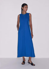 Blue Crease-Less Linen Effortless Maxi Dress