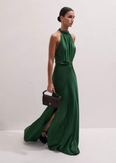Green Beautifully Draped Full-Length Dress