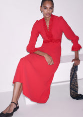 Red Fit + Flare Lace Detail Maxi Dress