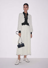 Cream Winter Polka Dot Lace Trim Maxi Dress