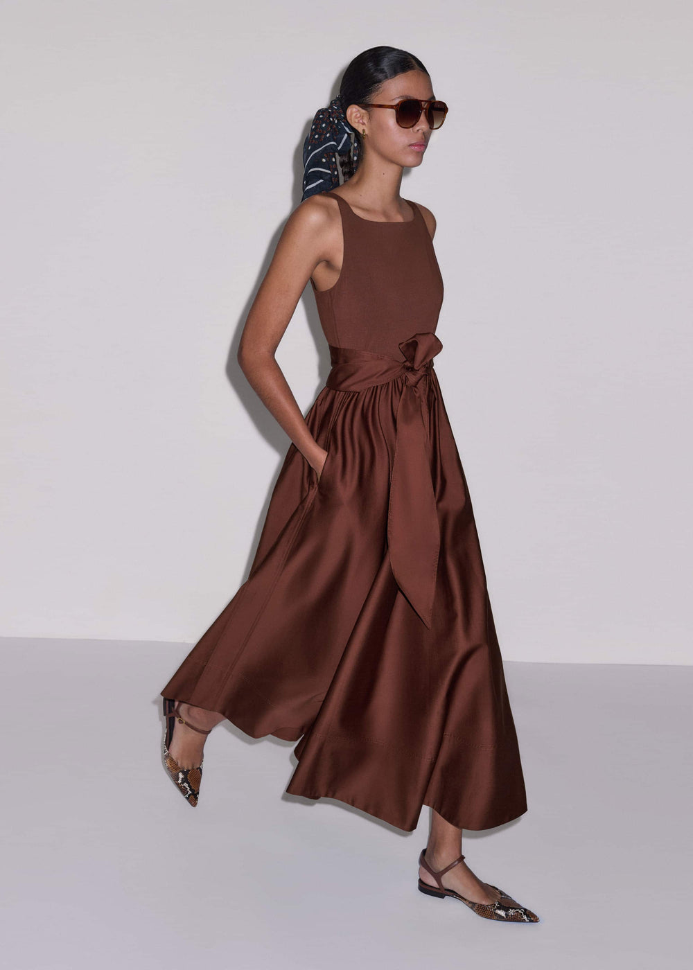 Cinnamon Brown Fit + Flare Maxi Dress