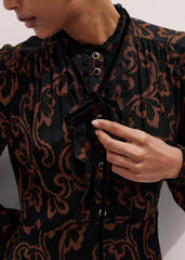 Black Floral Scroll Print Crepe Signature Maxi Dress