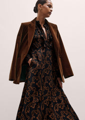 Black Floral Scroll Print Crepe Signature Maxi Dress