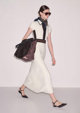 Cream Milano Knit Collared Fit + Flare Maxi Dress