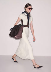 Cream Milano Knit Collared Fit + Flare Maxi Dress