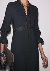 Black Fit + Flare Lace Detail Maxi Dress