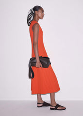 Orange Curling Crosses Jacquard Midi Dress