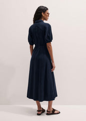 Navy Cheesecloth Intricate Detail Fit + Flare Midi Dress