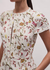 Cream Wild Spring Floral Print Fit + Flare Midi Dress