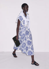 White Cheesecloth Fit + Flare In-Full-Bloom Print Midi Dress