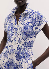 White Cheesecloth Fit + Flare In-Full-Bloom Print Midi Dress