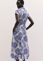 White Cheesecloth Fit + Flare In-Full-Bloom Print Midi Dress
