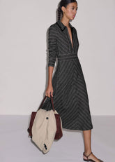 Black Stripe Tweed Midi Dress