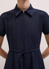 Navy Fit + Flare Shirt Midi Dress