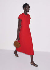 Red Fringe Detail Fit + Flare Midi Dress
