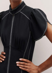 Black Contrast Stitch Midi Dress
