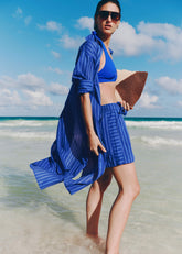 Blue Beach Midi Shirt Dress