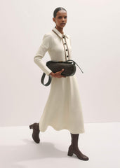 Cream Crochet Trim Fit and Flare Midi Dress