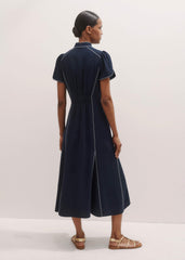 Navy Contrast Stitch Midi Dress