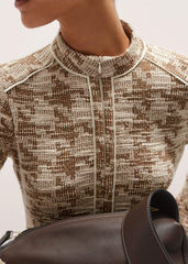 Brown Exaggerated Houndstooth Midi Dress