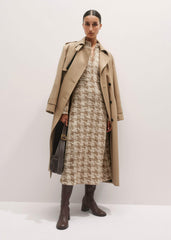 Brown Exaggerated Houndstooth Midi Dress
