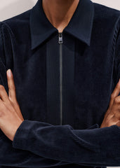 Navy Ponte Collared Cord Velour AM-PM Midi Dress