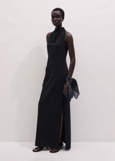 Black Draped Full Length Dress