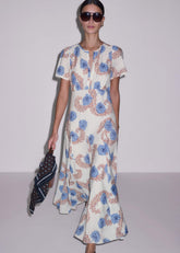 Cream Fit + Flare Maxi Dress