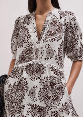 White Cheesecloth In-Full-Bloom Print Swing Short Dress