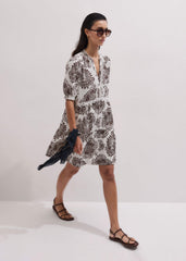 White Cheesecloth In-Full-Bloom Print Swing Short Dress
