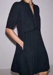 Navy Cheesecloth Short Swing Dress