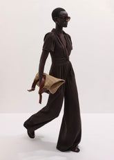 Brown Twisted Front Cheesecloth Jumpsuit
