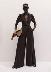 Brown Twisted Front Cheesecloth Jumpsuit