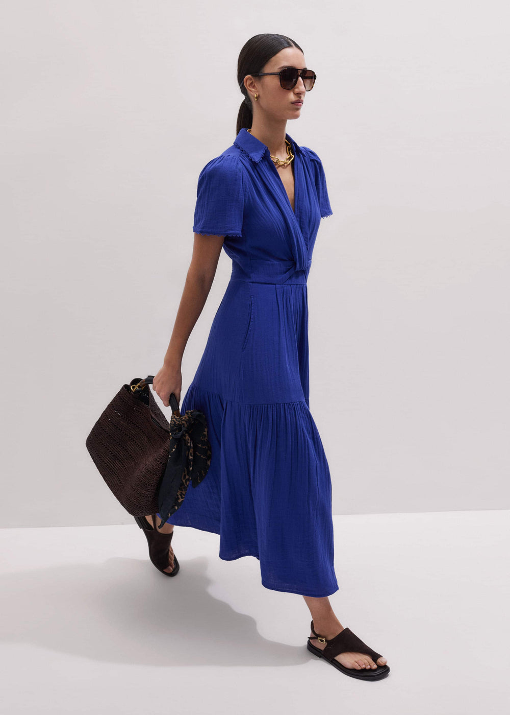 Blue Cheesecloth Fit + Flare Maxi Dress