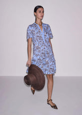 Blue Printed Tiered Short Dress